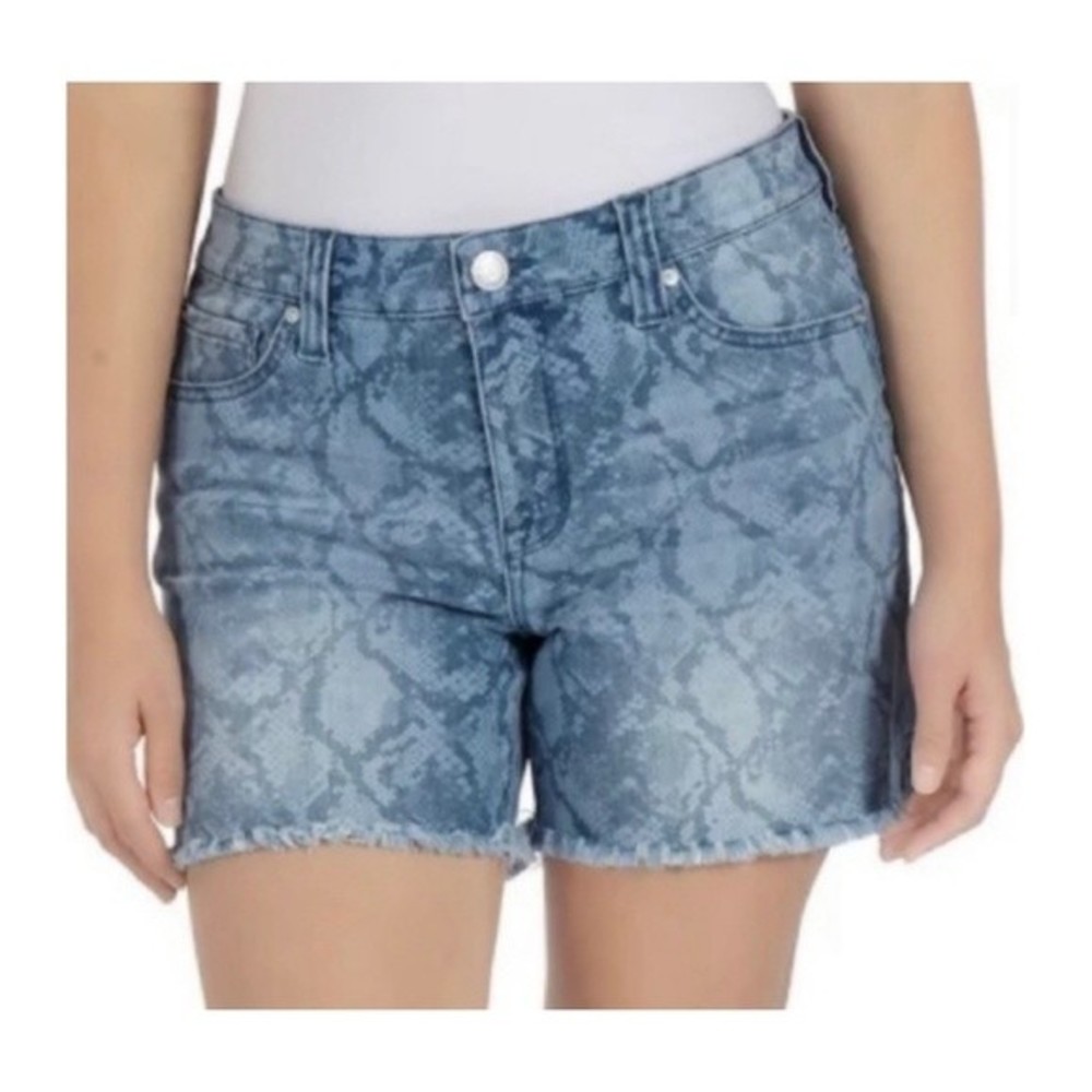 Seven7 Weekend Denim Shorts Size 4 w/ Snake Emboss Animal Print‎ Python Indigo